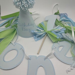 ONE highchair banner | First birthday banner | Embroidery Hospital Name Pendant I 1st birthday banner | Boy Girl Gingham high chair pendant