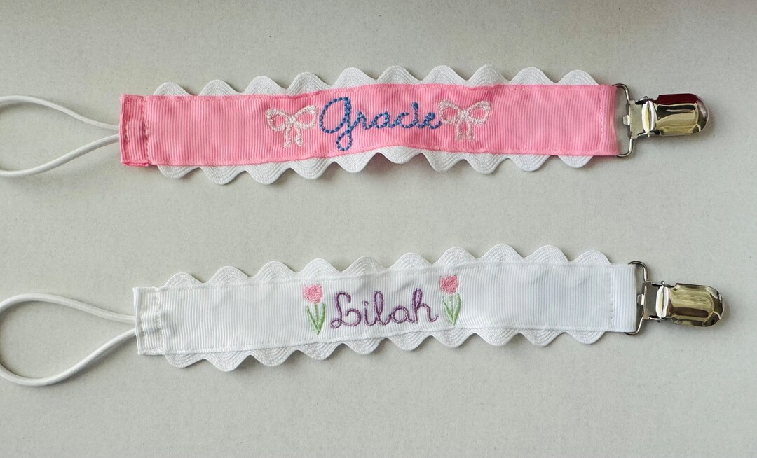 Monogrammed Pacifier Clip Personalized Scallop Embroidered Paci Holder ...