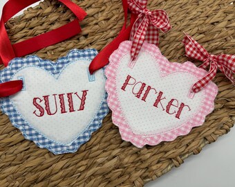 Valentines Basket Tag, Valentine heart, Scallop Heart tag, Valentine Day Gift tag for kids, personalized Valentine heart tag, kids name tag