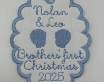 Custom Embroidered Christmas Ornament, 2026 2025 ornament, Scallop Ornament, Brothers First Christmas Ornament, Personalized tree Monogram