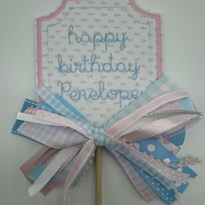 Birthday Monogram Cake Topper, Gingham Swiss Dot Number cake topper with ribbons Personalized cake topper | One cake topper | 1 cake topper