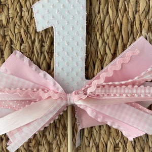 Swiss Dot 1 cake topper | Gingham Number cake topper with ribbons | Personalized cake topper gift | One cake topper | girl 1st cake topper