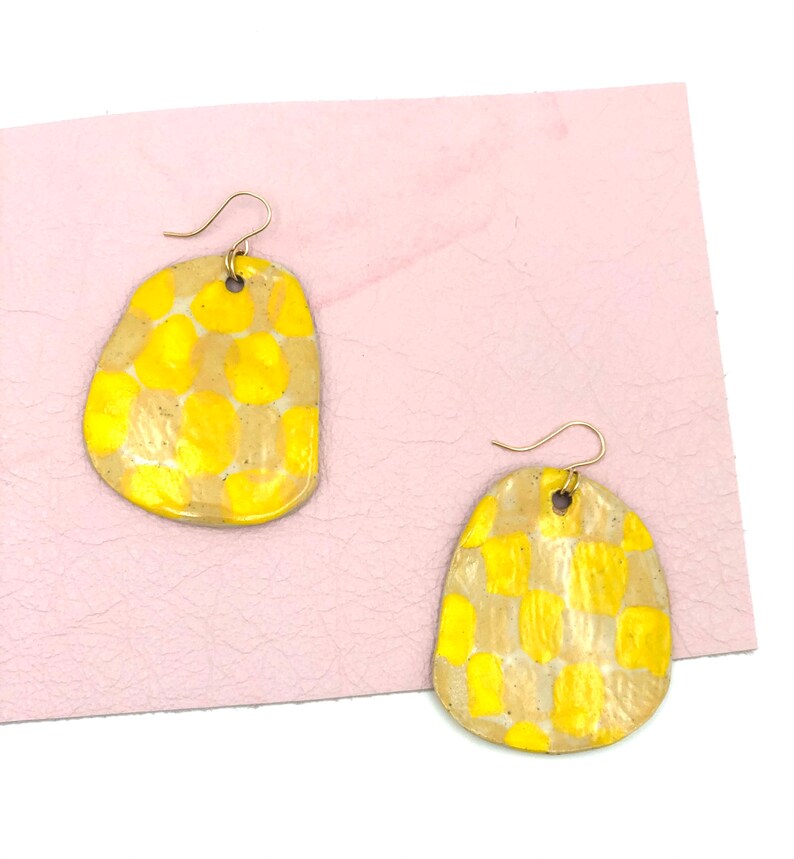 Yellow Checkered Ceramic Earring