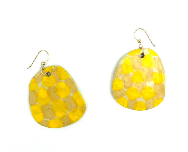 Yellow Checkered Ceramic Earring