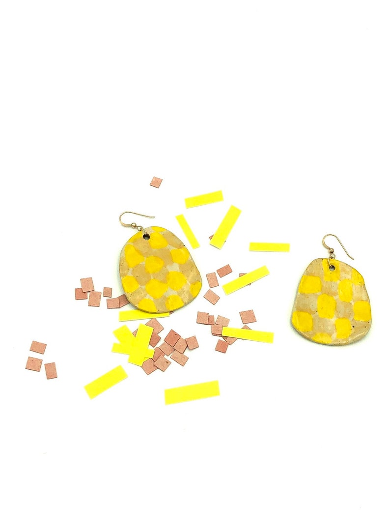 Yellow Checkered Ceramic Earring