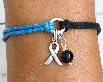 Ocular Melanoma Royal Blue Black Awareness Bracelet You Select Bead Color and Bracelet Length