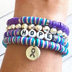Conjunto de pulseira elástica empilhada para conscientização do câncer de tireoide Hashimotos Hipotireoidismo Hipertireoidismo Você seleciona o comprimento e o texto da pulseira