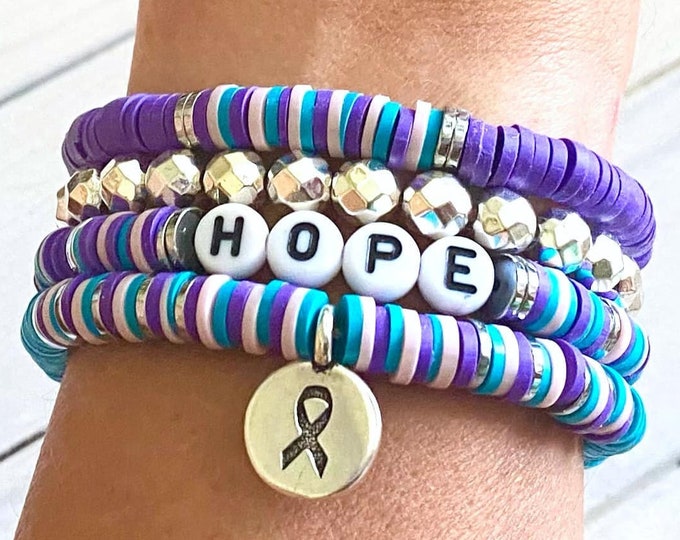 Thyroid Cancer Awareness Ribbon Stacked Stretch Bracelet Set Hashimotos ...