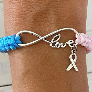 Pink/Blue Awareness Ribbon LOVE Charm Bracelet SIDS Pregnancy Infant Loss Infertility Inflammatory Breast Cancer Male Breast Cancer Pro Life
