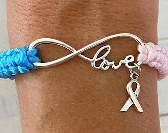 Pink/Blue Awareness Ribbon LOVE Charm Bracelet SIDS Pregnancy Infant Loss Infertility Inflammatory Breast Cancer Male Breast Cancer Pro Life