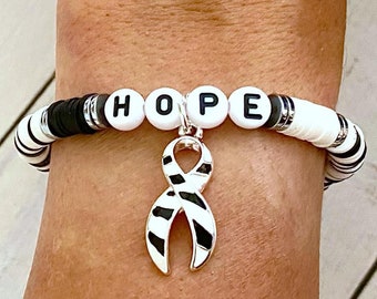 Karzinoid Krebs Bewusstsein Hoffnung Liebe Überlebende Personalisierbare Stretch Armband CVID Sie wählen Wortlaut und Armband Größe