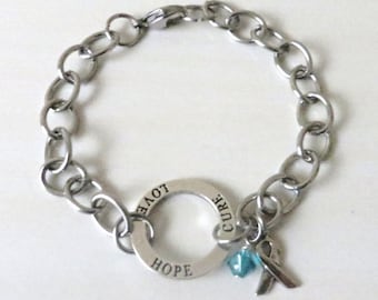 Teal Hope Love Cure Awareness Bracelet Ovarian Cancer Tourettes Syndrome Ocd Anxiety Awareness Ptsd YOU Choose Bracelet Length