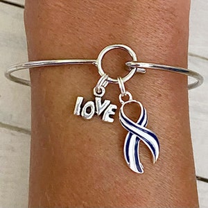 ALS Lou Gehrig's Disease LOVE HOPE Customizable Awareness Charm Silver Bangle Bracelet With Optional Love Hope and Angel Wing Charms image 2