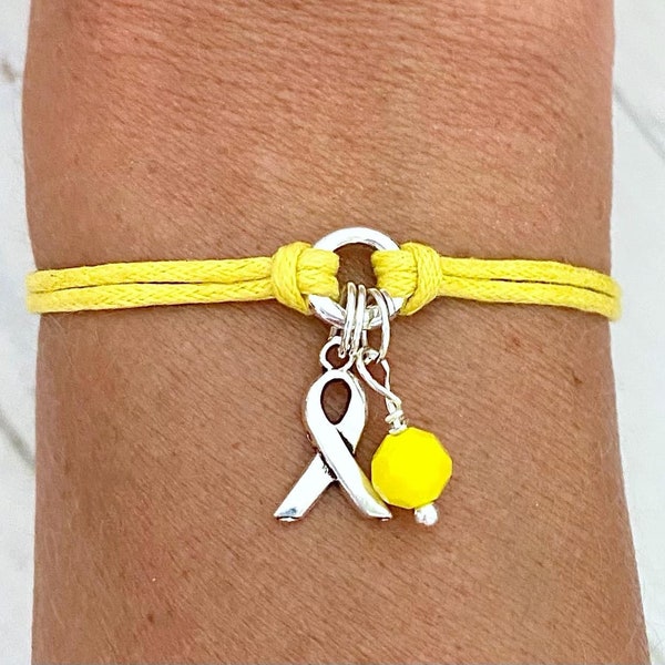 Yellow Awareness Bracelet Endometriosis Bone Cancer Suicide Prevention Armed Forces Return Spina Bifida You Select Bracelet Length