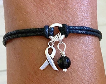 Black Melanoma Skin Cancer Awareness Bracelet You Select Bracelet Length