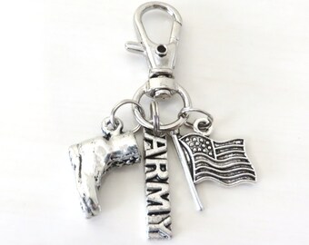 Army Patriotic US Military Combat Boot Flag Zipper Pull Key Chain