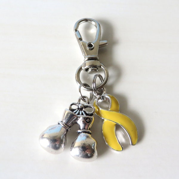 Yellow Awareness Zipper Pull Key Chain YOU Select Charms Endometriosis Bone Cancer Osteosarcoma Spina Bifida Liver Disease