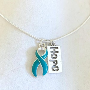 Teal Customizable Awareness Ribbon Charm Necklace with Optional Add On Charms