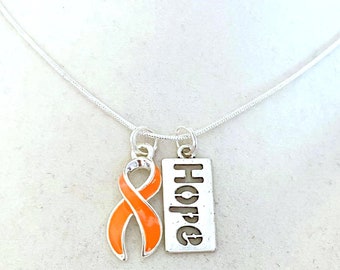 Orange Customizable Awareness Ribbon Charm Necklace with Optional Add On Charms