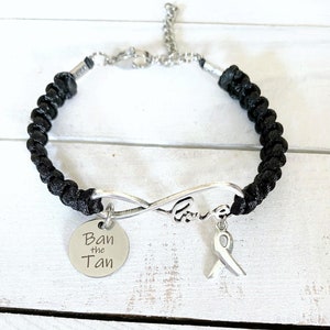 Melanoma Skin Cancer LOVE HOPE Ban the Tan Black Awareness Charm Bracelet
