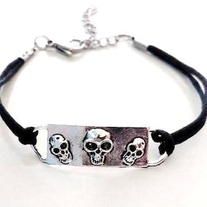 Halloween Day of the Dead Spooky Skull Bracelet YOU choose Cord Colors image 1