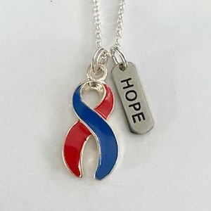 Red and Blue Customizable Awareness Ribbon Charm Necklace with Optional Add On Charms