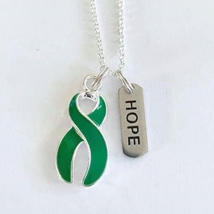 Green Customizable Awareness Ribbon Charm Necklace with Optional Add On Charms