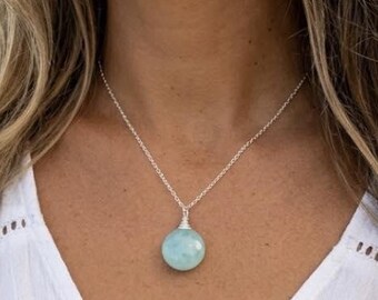 Chalcedony Peru Aqua Sterling Silver Necklace