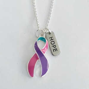 Thyroid Cancer Disease Customizable Awareness Ribbon Charm Necklace with Optional Add On Charms