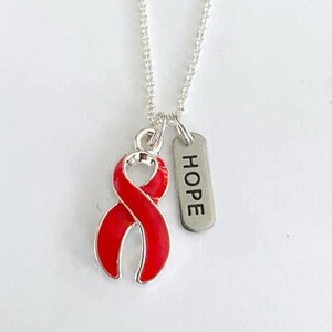 Red Customizable Awareness Ribbon Charm Necklace with Optional Add On Charms