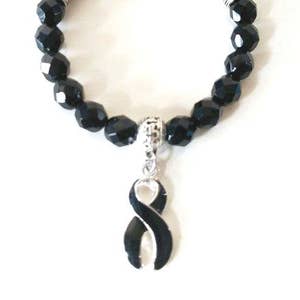 Black Awareness Ribbon Infinity Beaded Stretch Bracelet Melanoma Skin Cancer