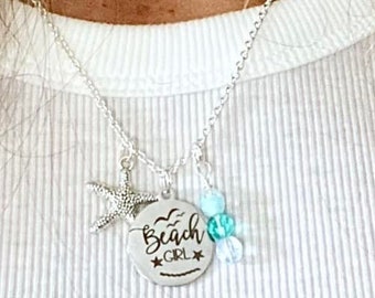 Chica de playa Estrella de mar Verano Tropical Turquesa Azul Collar de cuentas Usted selecciona la longitud de su collar