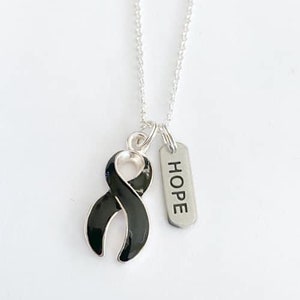 Melanoma Skin Cancer Customizable Awareness Ribbon  Charm Necklace with Optional Add On Charms