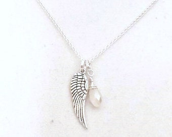 White Lung Cancer Awareness Angel Wing Pendant Sterling Silver Necklace You Select Chain Length
