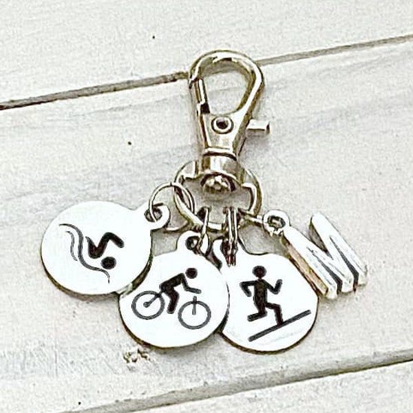 Triathlon Swim Bike Run Zipper Pull Key Chain YOU Select Charms and Key Chain Type