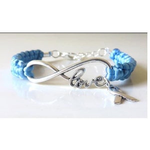 Prostate Cancer LOVE Awareness Charm Infinity Bracelet With Optional Hand Stamped Alphabet Letter Charm