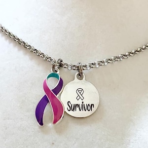 Thyroid Cancer Disease Survivor Awareness Ribbon Necklace Hashimotos Graves Lupus Hyperthyroid Hypothyroid You Select Chain Length