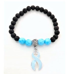Light Blue Aromatherapy Essential Oil Relaxation Comfort Lava Bead Prostate Cancer Stretch Bracelet