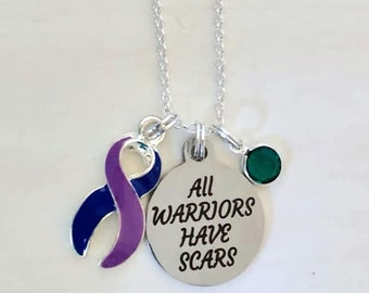 Rheumatoid Arthritis Awareness All Warriors Have Scars Survivor Fighter Necklace Sterling Silver You Select Chain Material and Length