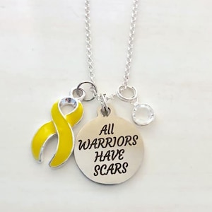 Yellow Awareness All Warriors Have Scars Survivor Warrior Fighter Necklace Sterling Silver You Select Chain Material and Length