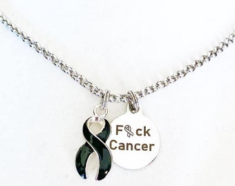 Melanoma Skin Cancer F#ck Cancer Black Awareness Ribbon Laser Engraved Necklace You Select Chain Length