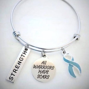 Teal All Warriors Have Scars Edelstahl Armreif Stärke Armreif Sie wählen Armreif Größe Krebs Angst PTSD Tourettes