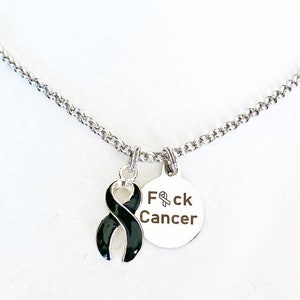 Melanoma Skin Cancer F#ck Cancer Black Awareness Ribbon Laser Engraved Necklace You Select Chain Length