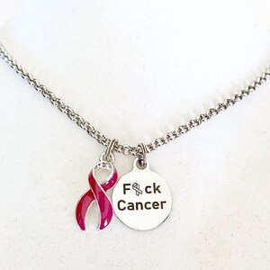 Multiple Myeloma Oral Cancer F#ck Cancer Burgundy Awareness Ribbon Laser Engraved Necklace You Select Chain Length