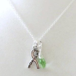 Lime Green Lymphoma Awareness Ribbon  Hope Survivor Silver Ribbon Pendant Necklace You Choose Ribbon Design