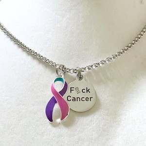 Thyroid Cancer F#ck Cancer Awareness Ribbon Necklace