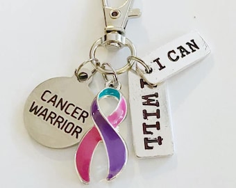 Thyroid Cancer Warrior Key Chain Zipper Pull I Can I Will