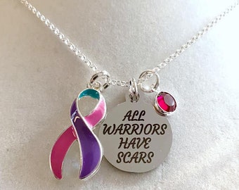 Thyroid Cancer Awareness All Warriors Have Scars Survivor Warrior Fighter Necklace Sterling Silver You Select Chain Material and Length