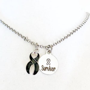 Melanoma Skin Cancer Survivor Awareness Ribbon Necklace You Select Chain Length