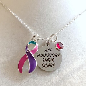 Thyroid Cancer Awareness All Warriors Have Scars Survivor Warrior Fighter Necklace Sterling Silver You Select Chain Material and Length